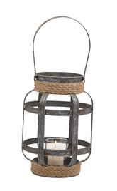 Deco 79 Metal Round with Rope, 9" x 9" x 12", Gray image 0